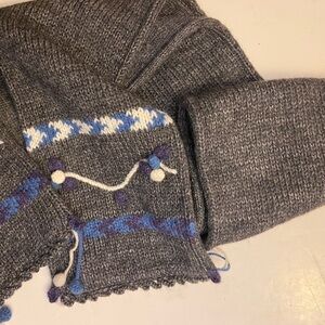 Neck Works Charcoal Gray Scarf Alpaca Wool Blend Pom-Pom Embroidered Scarf NWT